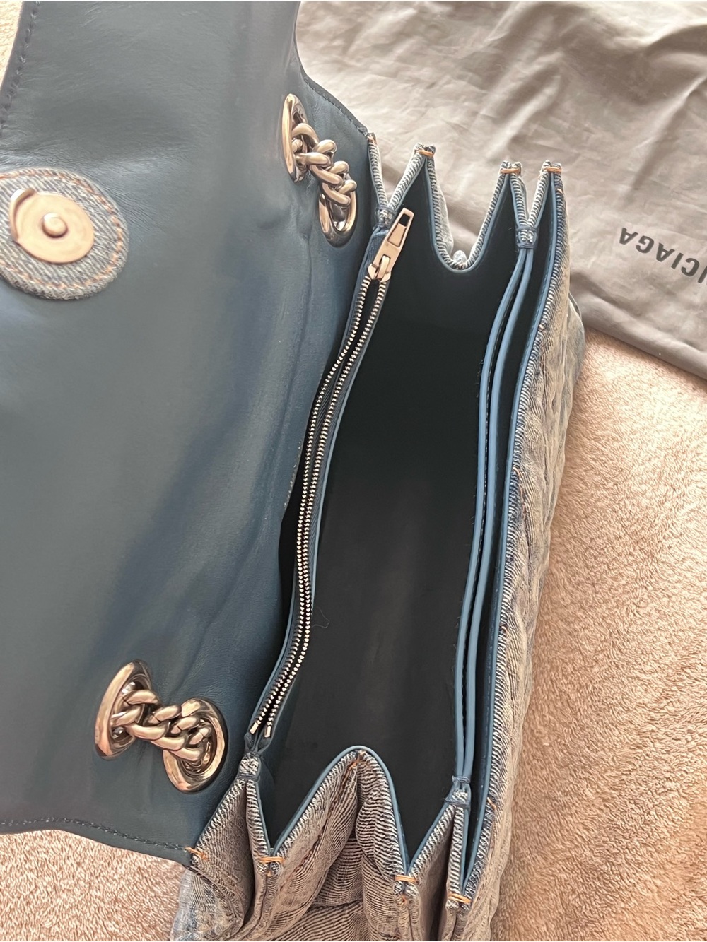 Balenciaga Quilted Denim Shoulder Bag with Silver Chain - Picture 7 of 7